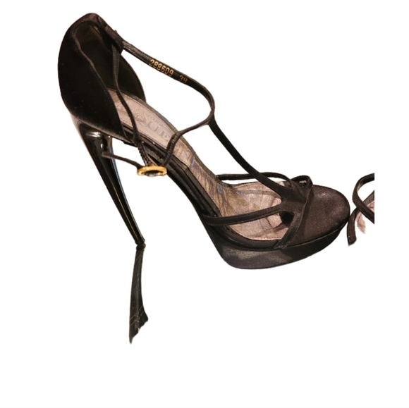 ALEXANDER MCQUEEN VINTAGE SATIN STRAPPY 6.5"HEAL BLACK.VERY RARE SIZE 39. - Picture 4 of 8